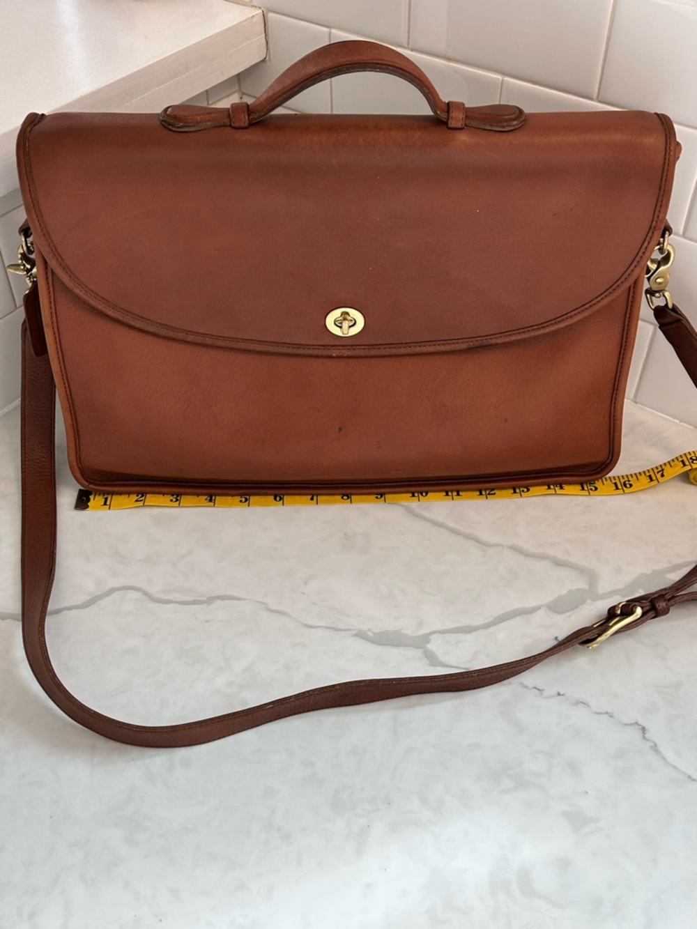 Vintage Coach Lexington Briefcase 5265 British Tan Leather Messenger Bag USA - Picture 14 of 16